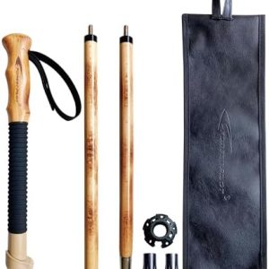 Trekking Poles- 1-pc Pack - Adjustable Hiking or Walking Stick –Strong, Natural Beech Wood - Quick Adjust Flip-Lock - Beech Wood Grip, Leather Strap
